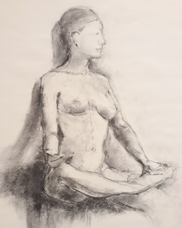 Drawing titled "Yoga" by Philms, Original Artwork, Charcoal