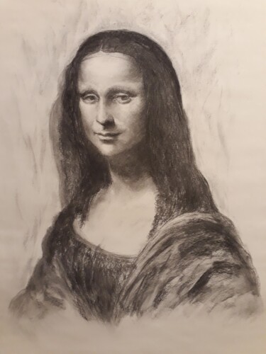 Drawing titled "Joconde (d'après la)" by Philms, Original Artwork, Charcoal