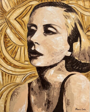 Schilderij getiteld "Thirty's Diva" door Phoenix Conte, Origineel Kunstwerk, Olie Gemonteerd op Frame voor houten brancard