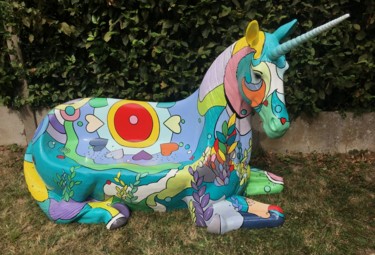 Sculpture intitulée "Licorne d'Eva." par Philippe Sidot Et Charlotte Carsin, Œuvre d'art originale, Résine