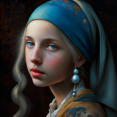Arts numériques intitulée "A Girl with a Pearl…" par Pia Valentin Sørensen, Œuvre d'art originale, Image générée par l'IA