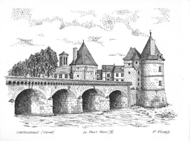 Dessin intitulée "Pont Henri IV" par Pic Art, Œuvre d'art originale, Encre