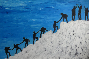 Malerei mit dem Titel "Solidaire randonnée" von Pich, Original-Kunstwerk, Öl Auf Andere starre Platte montiert