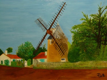 Картина под названием "Le moulin de Beller…" - Pich, Подлинное произведение искусства, Масло Установлен на Деревянная рама д…