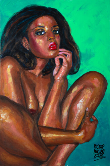 Painting titled "La Femme abrazándose" by Pictor Mulier, Original Artwork, Acrylic Mounted on Other rigid panel