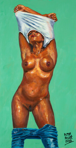 Malerei mit dem Titel "Nota Mu desnudándose" von Pictor Mulier, Original-Kunstwerk, Acryl