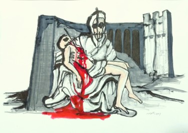 Painting titled "Pietà di Aleppo" by Pierangelo Rosati, Original Artwork, Ink