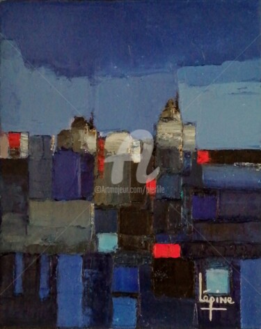 Painting titled "Manhattan blues" by Pierre-Antoine Lépine, Original Artwork, Oil