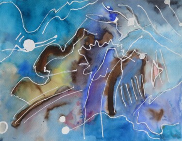 Painting titled "Bleu de mère" by Pierre-Alain Mathieu, Original Artwork, Watercolor