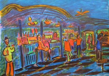 Schilderij getiteld "Bar de nuit" door Pierre-Alain Mathieu, Origineel Kunstwerk, Marker