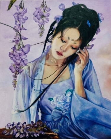 Schilderij getiteld "Geisha" door Pierre Arbassette, Origineel Kunstwerk, Olie