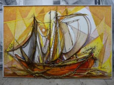 Painting titled "Le bateau rouge" by Pierre Baldi, Original Artwork