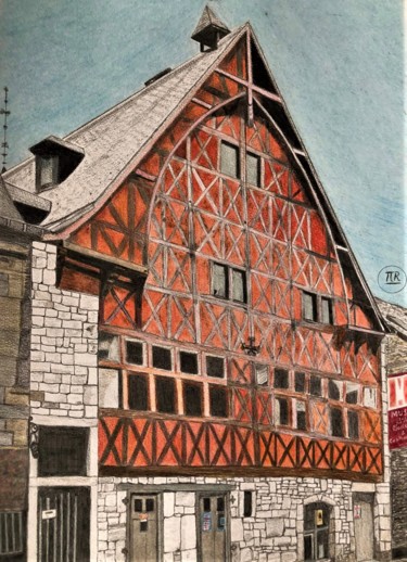 Tekening getiteld "Halle aux blés de D…" door Pierre Bayet, Origineel Kunstwerk, Potlood