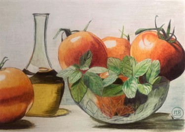 Drawing titled "Récolte de tomates" by Pierre Bayet, Original Artwork, Pencil