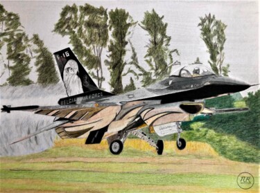 Drawing titled "F16" by Pierre Bayet, Original Artwork, Pencil