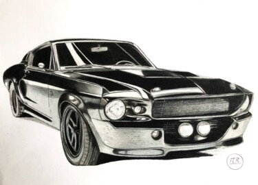 Desenho intitulada "Ford Mustang" por Pierre Bayet, Obras de arte originais, Lápis