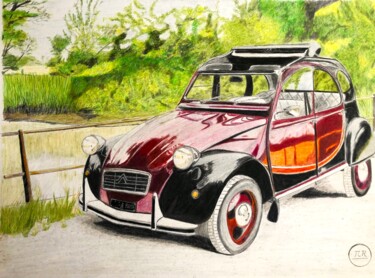 Рисунок под названием "Citroën 2CV" - Pierre Bayet, Подлинное произведение искусства, Карандаш