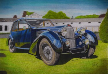Zeichnungen mit dem Titel "Bugatti 57 (1939)" von Pierre Bayet, Original-Kunstwerk, Bleistift