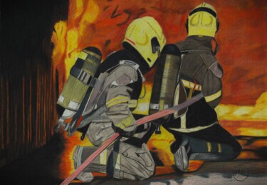 Dessin intitulée "La guerre du feu" par Pierre Bayet, Œuvre d'art originale, Crayon