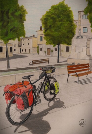 Dibujo titulada "Le vélo de l'aventu…" por Pierre Bayet, Obra de arte original, Lápiz