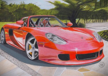 Desenho intitulada "Porsche Carrera GT" por Pierre Bayet, Obras de arte originais, Lápis