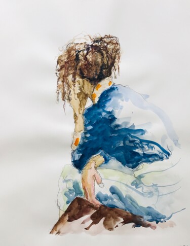 Картина под названием "Modele vivant_Sarah" - Pierre Charpentier, Подлинное произведение искусства, Акварель