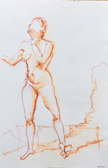 Peinture intitulée "Nu féminin_sanguine" par Pierre Charpentier, Œuvre d'art originale, Crayon