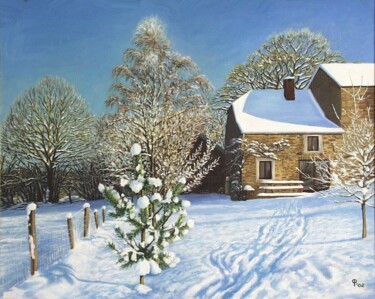 Peinture intitulée "Neige à Ferrières" par Pierre Collette, Œuvre d'art originale, Huile