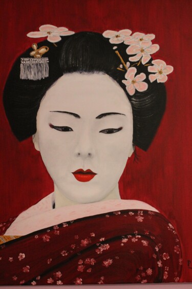 Peinture intitulée "Japonaise zen" par Pierre Fénié, Œuvre d'art originale, Huile