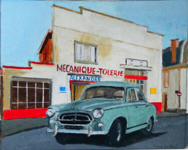 Malerei mit dem Titel "Peugeot 403 au gara…" von Pierre Giafferi (cesar luciano), Original-Kunstwerk, Gouache