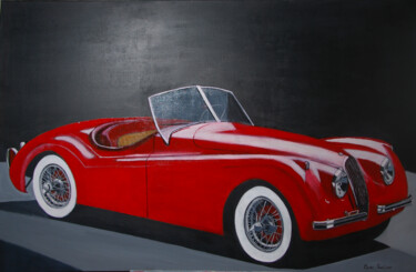 Painting titled "Jaguar XK1210 rouge" by Pierre Giafferi (cesar luciano), Original Artwork, Oil