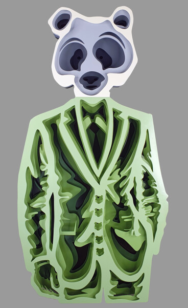 Schilderij getiteld "Monsieur Panda" door Pierre Lamblin, Origineel Kunstwerk, Aluminium