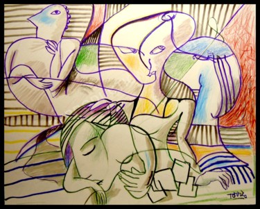 Dessin intitulée "Le tripot" par Pierre-Louis Torres, Œuvre d'art originale, Crayon