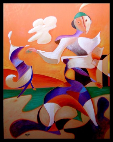 Schilderij getiteld "Le lanceur de nuage…" door Pierre-Louis Torres, Origineel Kunstwerk, Acryl