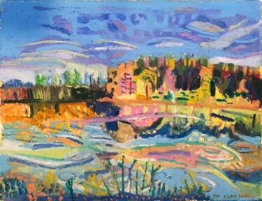 Peinture intitulée "ETANG DES TIRELLES 2" par Pierre-Marie Blardoni, Œuvre d'art originale, Pastel Monté sur Autre panneau r…