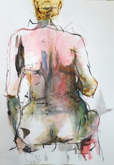 Dibujo titulada "Femme assise de dos" por Pierre Milosavljevic, Obra de arte original, Tinta