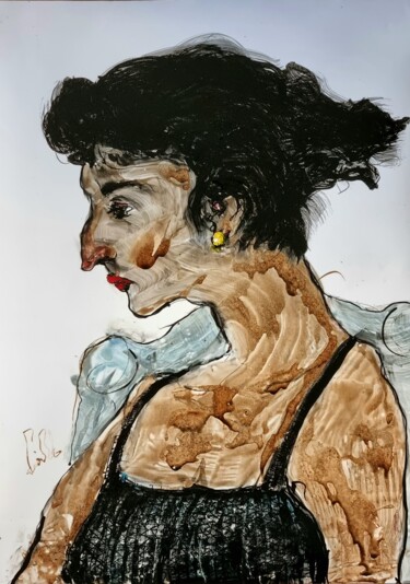 Malerei mit dem Titel "Femme assise" von Pierre Milosavljevic, Original-Kunstwerk, Tinte