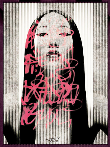 「Asia tag pink」というタイトルの絵画 Pierre Oliéによって, オリジナルのアートワーク, アクリル アルミニウムにマウント