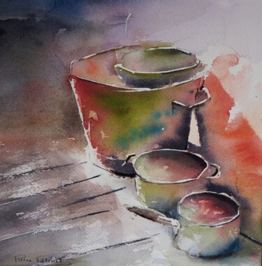 Painting titled "Les bassines." by Pierre Patenet, Original Artwork, Watercolor