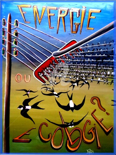 Painting titled ""cui-cui écologie"" by Pierre Peytavin, Original Artwork, Oil Mounted on Cardboard