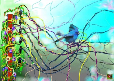 Цифровое искусство под названием "OISEAU BLEU" - Pierre Peytavin, Подлинное произведение искусства, 2D Цифровая Работа