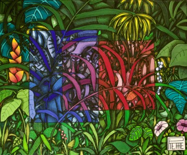 Painting titled "plantes" by Pierre Prat, Original Artwork, Acrylic