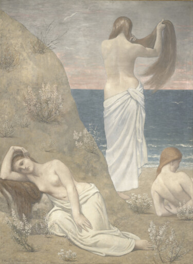 Painting titled "Jeunes filles au bo…" by Pierre Puvis De Chavannes, Original Artwork, Oil