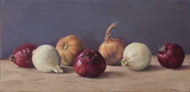 Painting titled "Oignons" by Pierre Van Bey, Original Artwork, Oil
