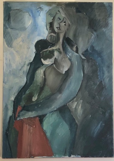 「Femmes aux cheveux…」というタイトルの絵画 Pierre Vassalによって, オリジナルのアートワーク, オイル ウッドストレッチャーフレームにマウント