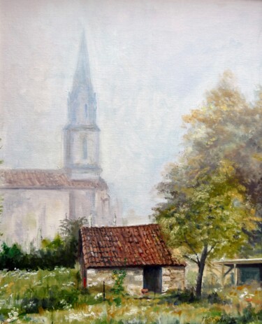 Peinture intitulée "L'église de Lignan…" par Pierre Vastchenko, Œuvre d'art originale, Huile