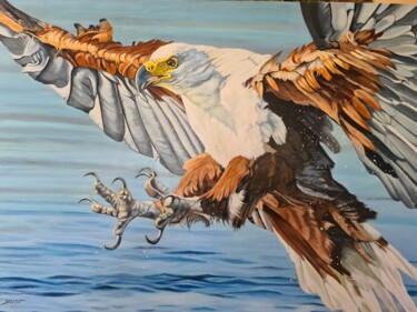 Painting titled "Aigle pêcheur" by Pierre-Yves Blasco, Original Artwork, Oil