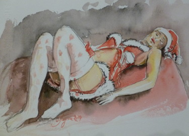 Peinture intitulée "Mére Noel 2014" par Pierre Feyeux, Œuvre d'art originale, Aquarelle