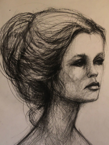 Disegno intitolato "Brigitte Bardot" da Pierre Laffillé, Opera d'arte originale, Carbone