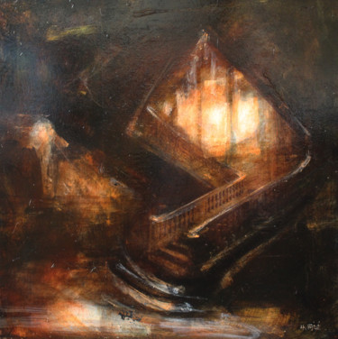 Painting titled "Escalier et lumière" by Pierre Laffillé, Original Artwork, Oil